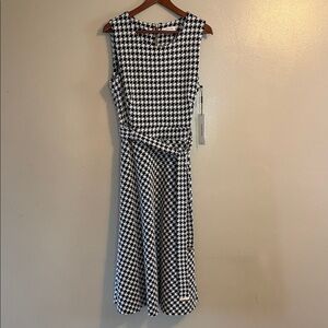 Calvin Klein Sleeveless Houndstooth Midi Dress - Black & White